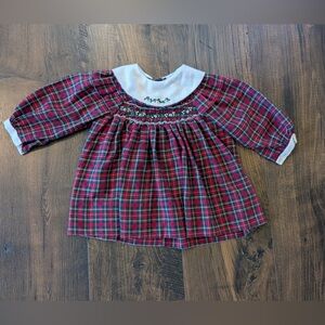 Carriage Boutique Girls Plaid Peter Pan Collar Holiday Dress Size 12 Mo.